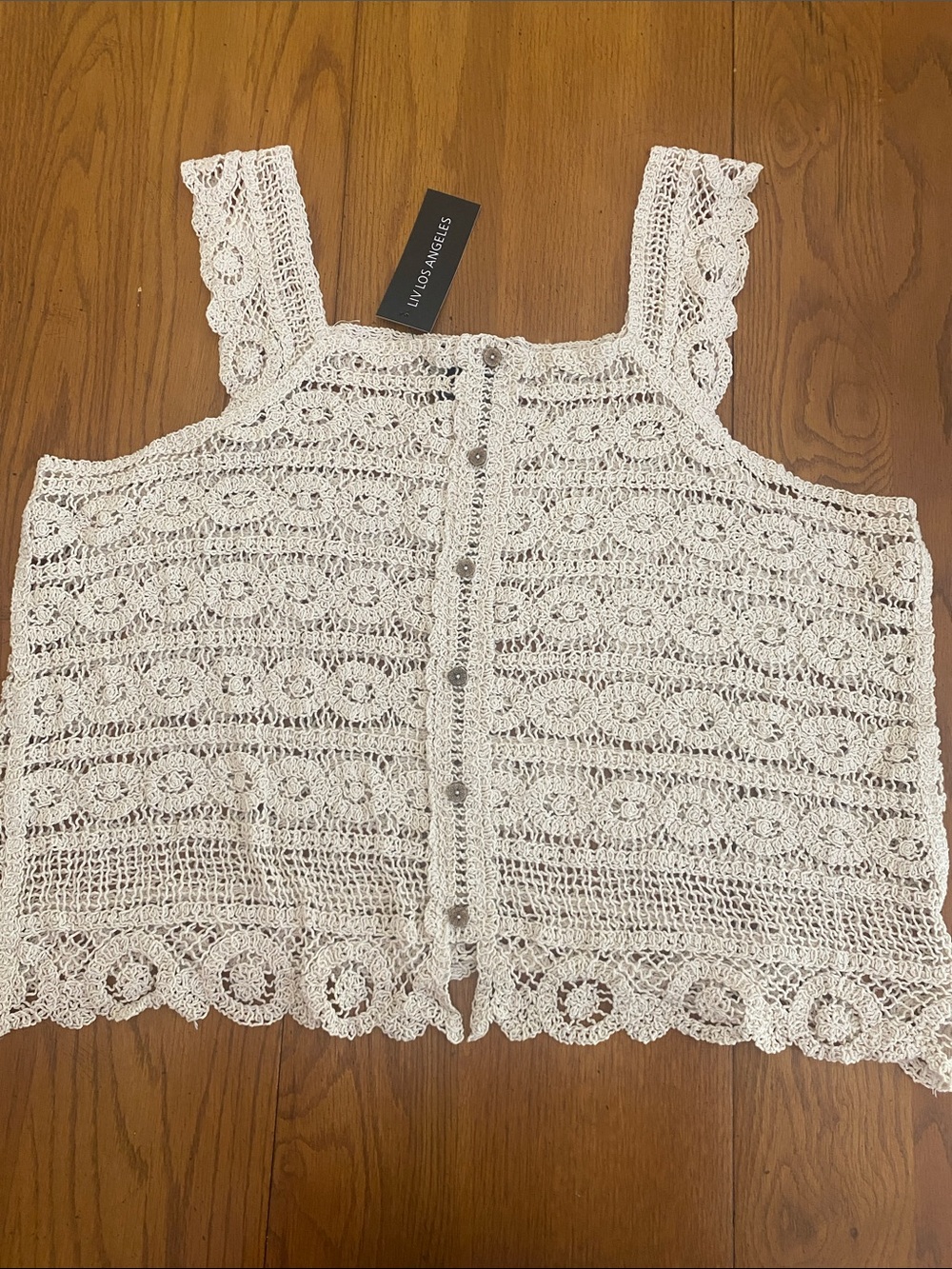 Liv Los Angeles Cream Colored Crochet Button Down Camisole Vest, Size 1X NWT